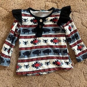 Buffalo Pattern Long Sleeve Kids Tee - Black and Red
